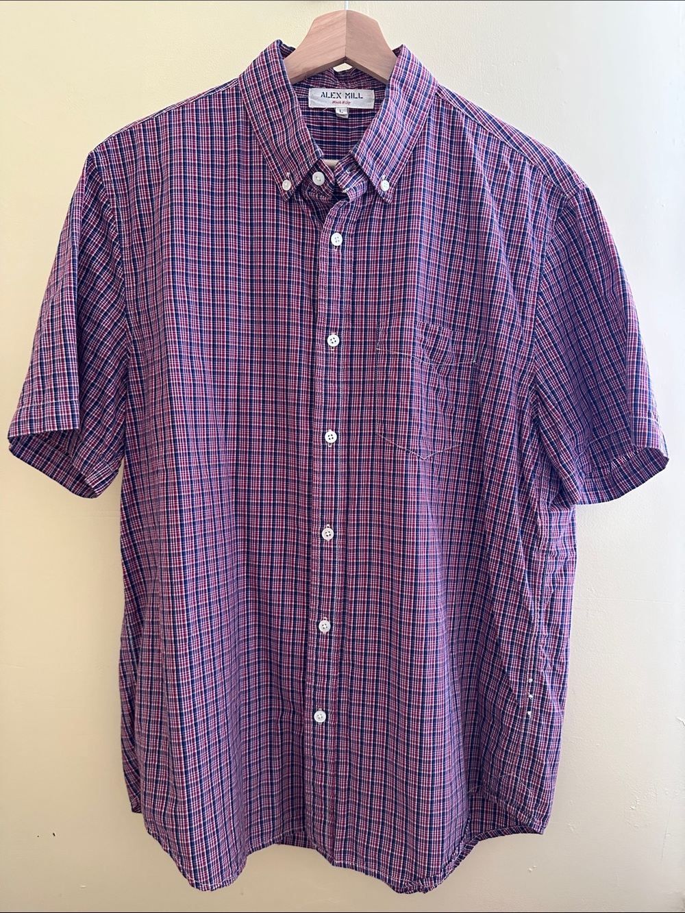Alex Mill Purple and Blue Plaid Short-Sleeve Button-Down Shirt